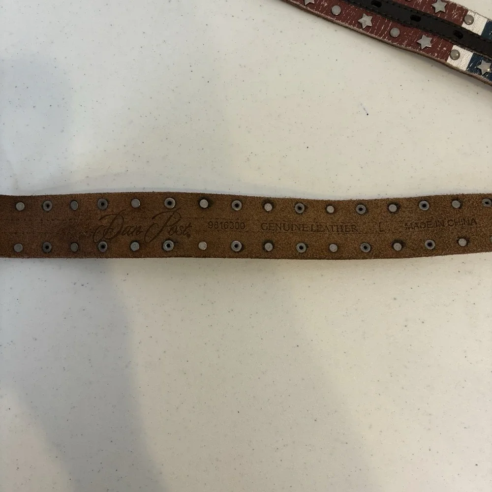Dan Post Leather USA Western Belt Women L Floral Engraved‎ Buckle Studded 40